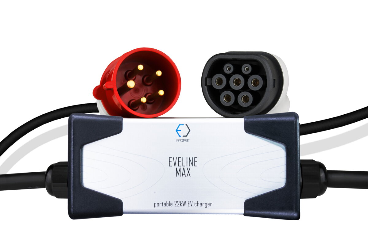 22KW EV Portable 32A 3 Phase Type 2 Electric Vehicle Charger Wallbox with  CEE Red 5 Pins Male Plug Quick Fast Charging